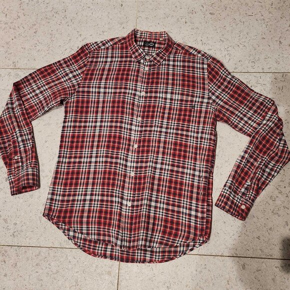 CHEAP MONDAY Mens SMALL Button Down Shirt * Red Plaid - Picture 1 of 3